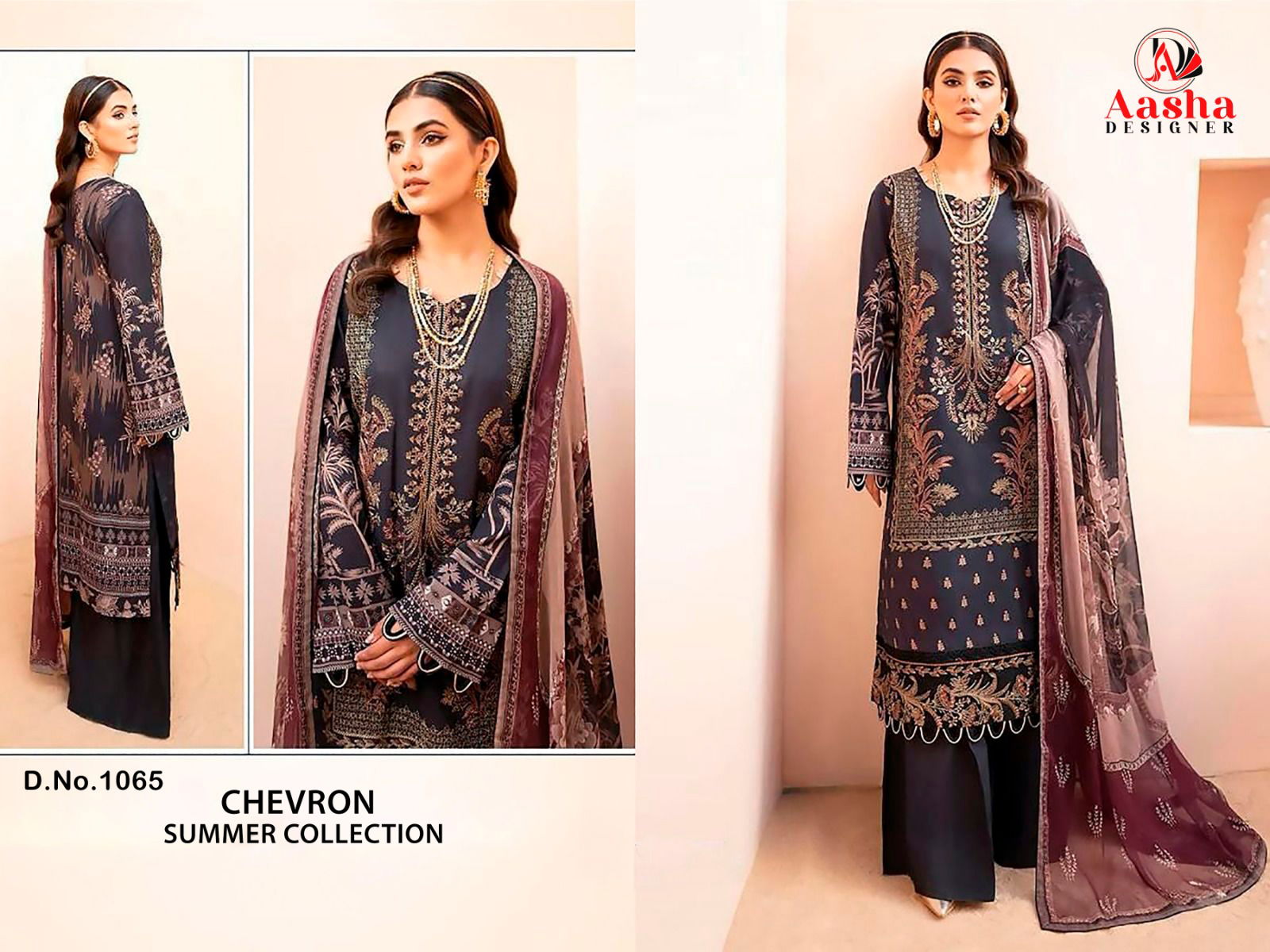 Chevron Summer Collection By Aasha Designer Embroidery Cotton Pakistani Suits Wholesale Online